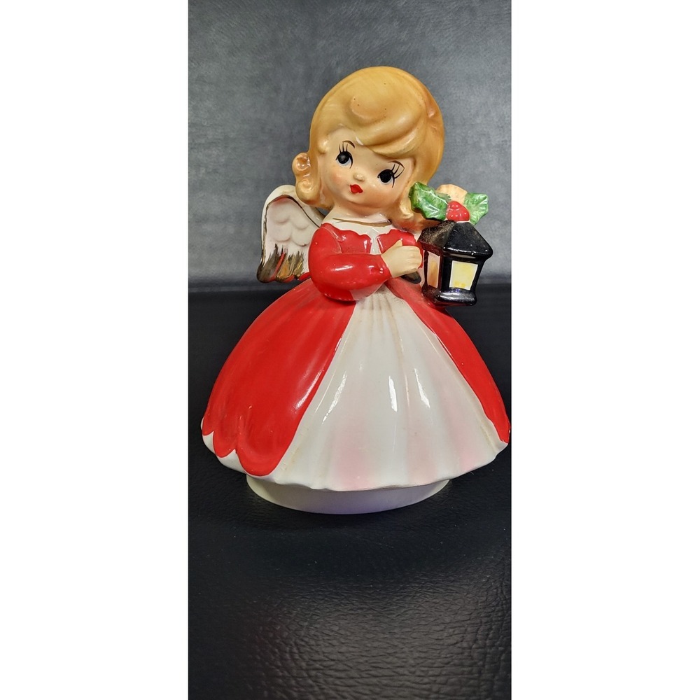 Vintage 1950s Retro Lefton Napco Christmas Shopper Girl Angel Music Box